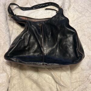 HOBO Black Leather Shoulder Hobo with Subtle Brown Trim